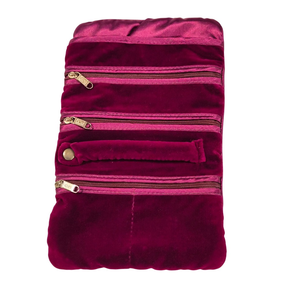 Totes Magenta Rayon Velvet Jewelry Organizer Travel Roll Pouch 3803